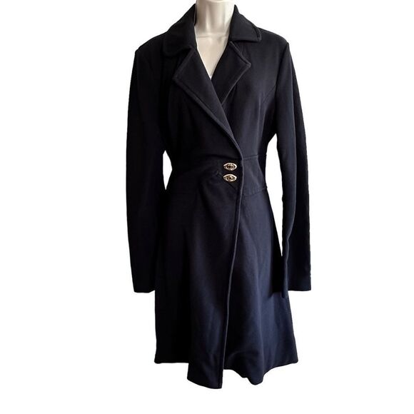 ECI ~ Womens Black Overcoat ~ turn lock closure ~ size XL - Picture 2 of 14